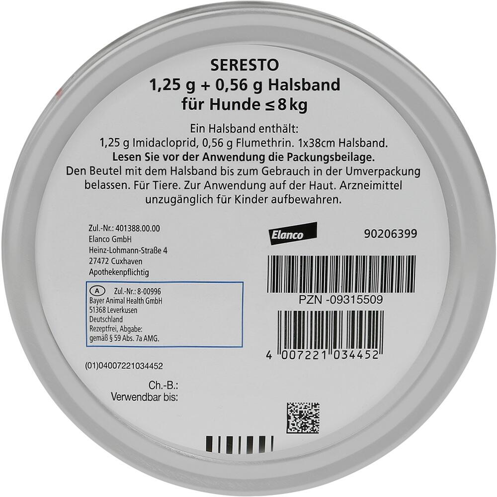 Seresto 1.25g 0.56g Halsband Fur Hunde Bis 8kg von Elanco Deutschland GmbH Konradin Apotheke Berlin Tempelhof