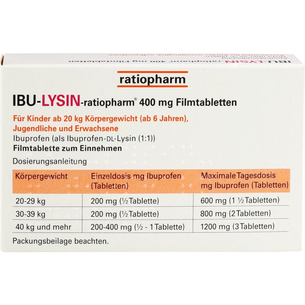 Ibu-Lysin-Ratiopharm 400 Mg Filmtabletten von ratiopharm GmbH Wolfs