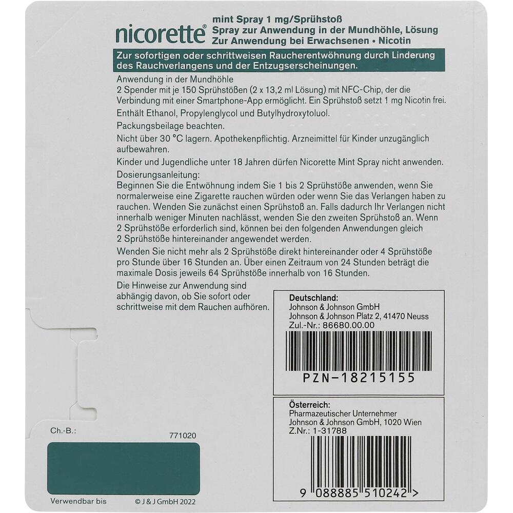 Nicorette Mint Spray 1 Mg/Sprühstoß Nfc von Johnson & Johnson GmbH (OTC)  Apotheke Alt Buckow Berlin-Buckow