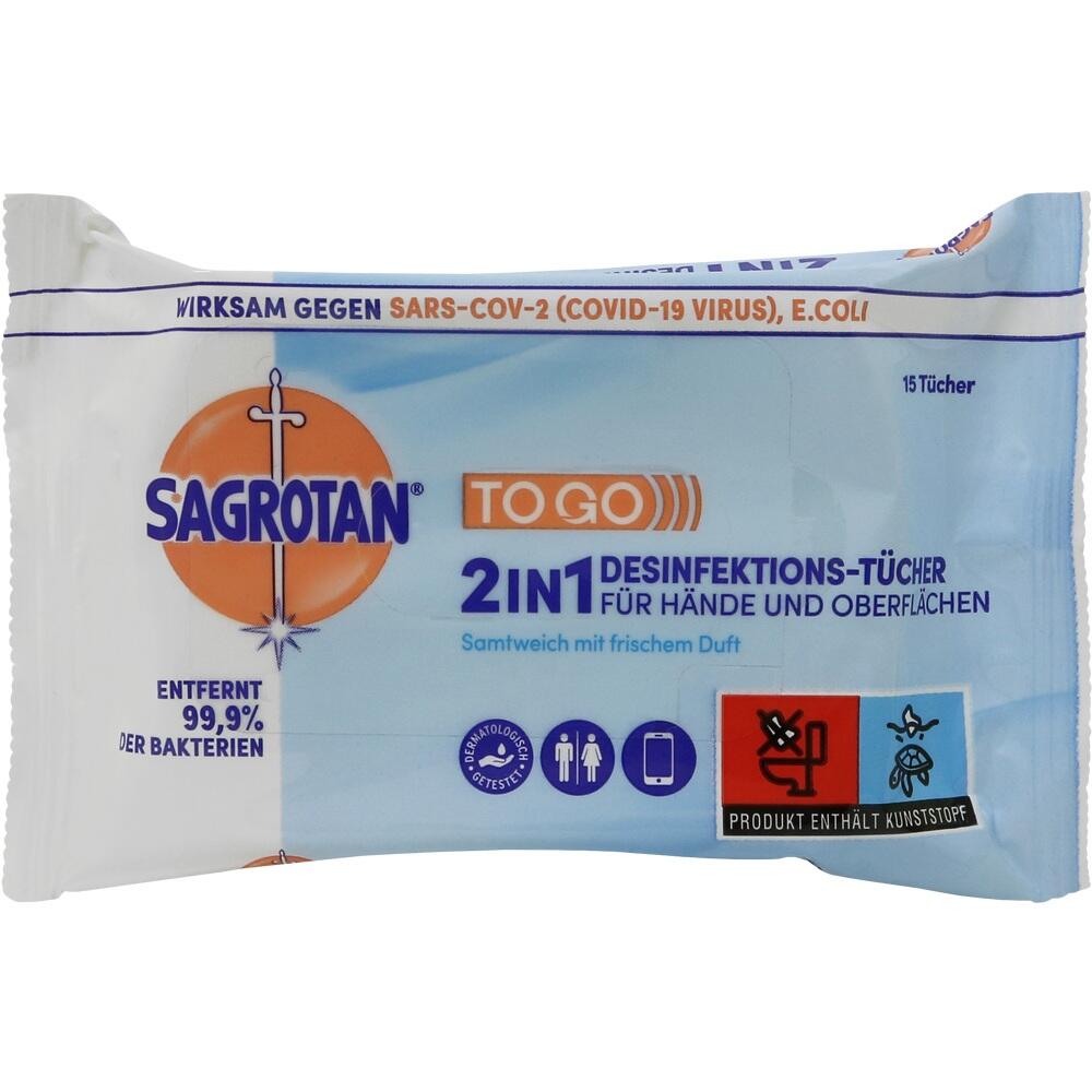 15 Sagrotan 2 in 1 Tücher für Hände und Oberflächen Samtweich frischer Duft 