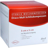 SCHLITZKOMPRESSEN Mull 5x5 cm steril 12fach