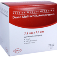 SCHLITZKOMPRESSEN Mull 7,5x7,5 cm steril 12fach