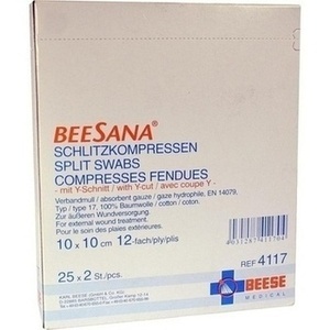 BEESANA Schlitzkompressen 10x10 cm steril 12f.