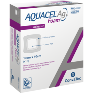 AQUACEL Ag Foam adhäsiv 10x10 cm Verband