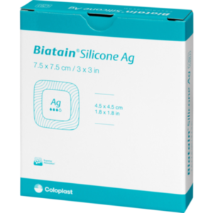 BIATAIN Silicone Ag Schaumverband 7,5x7,5 cm