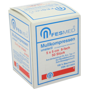 MULLKOMPRESSEN ES 5x5 cm unsteril 8fach