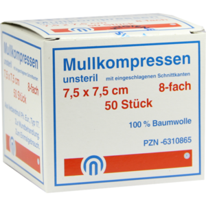 MULLKOMPRESSEN ES 7,5x7,5 cm unsteril 8fach