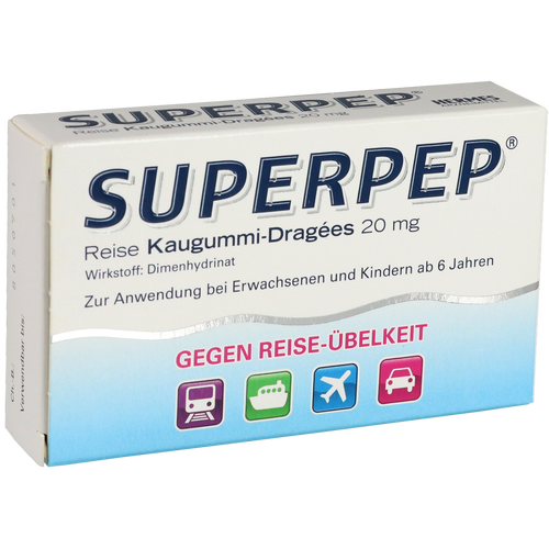 SUPERPEP Travel Chewing Gum Coated Tablets 20 mg