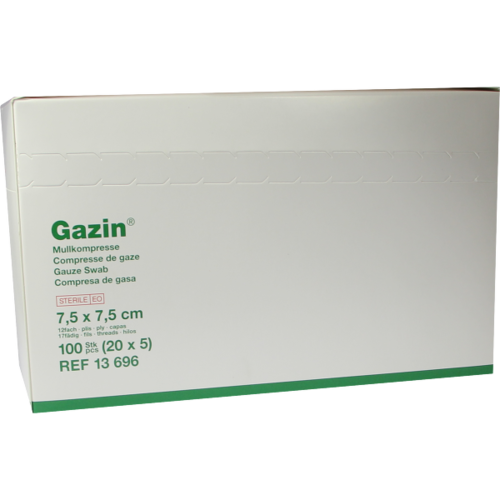 GAZIN Mullkomp.7,5x7,5 cm steril 12fach mittel
