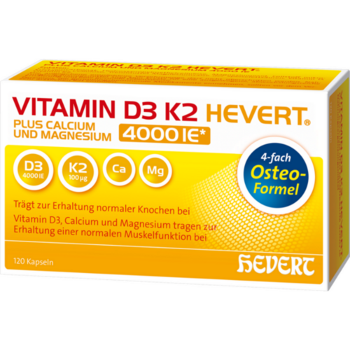 VITAMIN D3 K2 Hevert plus Ca Mg 4000 IE/2 Kapseln