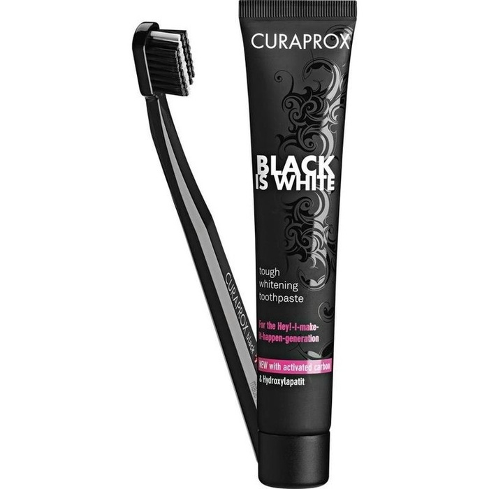 CURAPROX black is white Kohlezahnpasta und Bürste