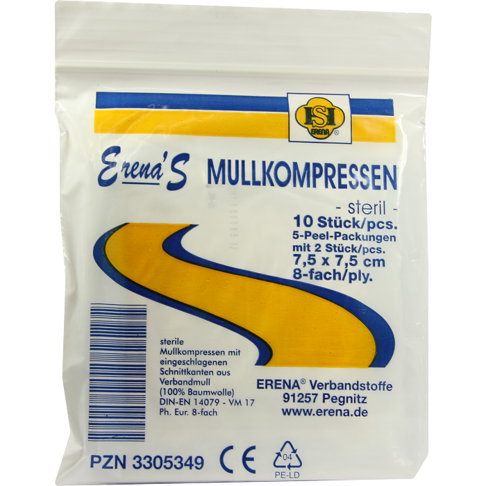 ERENA Mullkompr.7,5x7,5 cm steril 8fach