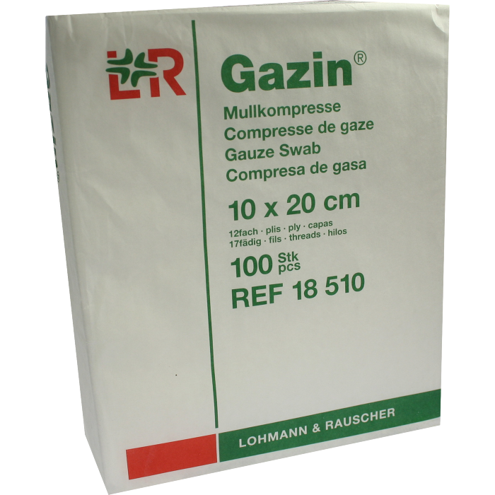 GAZIN Mullkomp.10x20 cm unsteril 12fach Op