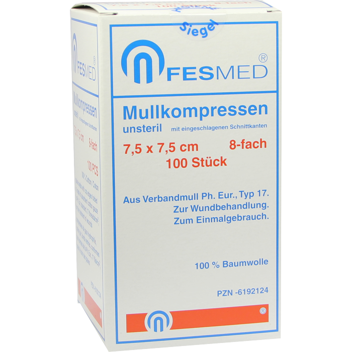 MULLKOMPRESSEN ES 7,5x7,5 cm unsteril 8fach