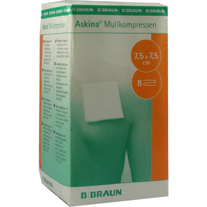 ASKINA Mullkompressen 7,5x7,5 cm unsteril 8fach