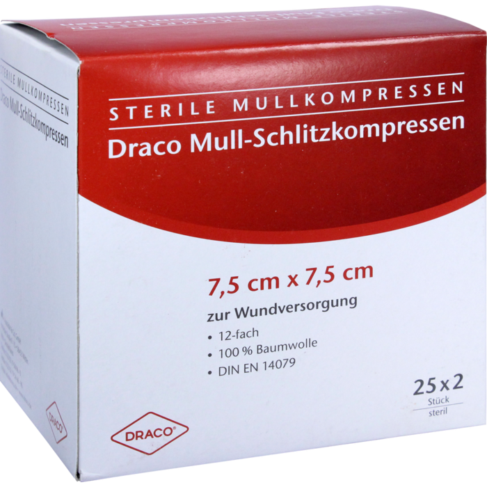 SCHLITZKOMPRESSEN Mull 7,5x7,5 cm steril 12fach