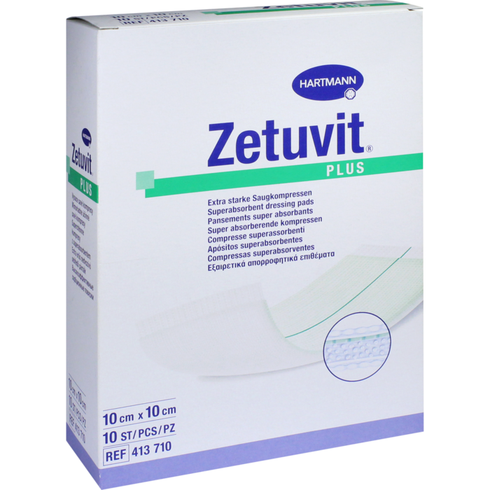 ZETUVIT Plus extrastarke Saugkompr.steril 10x10 cm